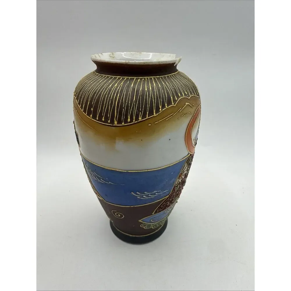 Vintage Japan Nagoya Moriage Geisha Porcelain Vase Hand Painted 5” *